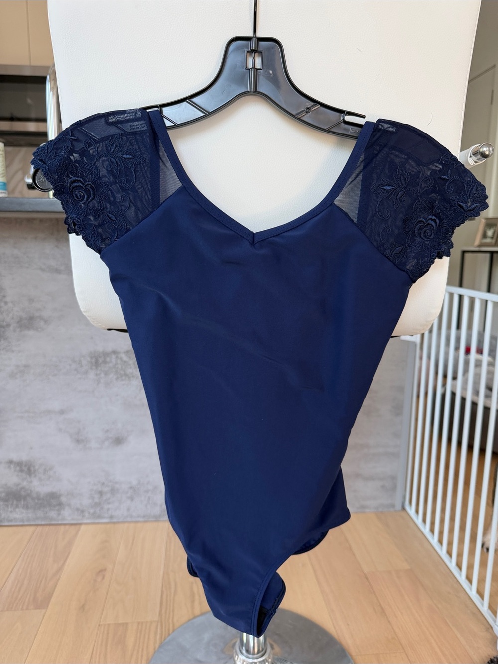 Women’s Navy Lace Cap Sleeve Bodysuit
